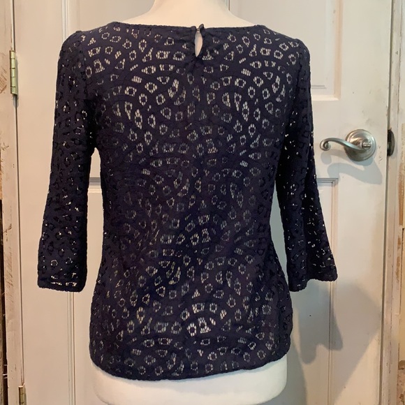 Loft petites eyelet blue lace top size SP - Picture 3 of 6